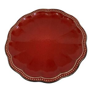 Roscher & Co HOBNAIL RED 11" Round Scalloped Stoneware Dinner Plate